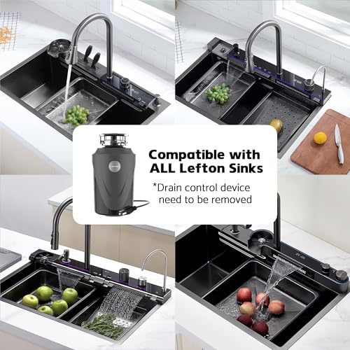 Lefton 33\"x22\" Single Bowl Stainless Steel Waterfall Kitchen Sink KS2206L-PRO with 1 HP Continuous Feed Garbage Disposal LGD-1010