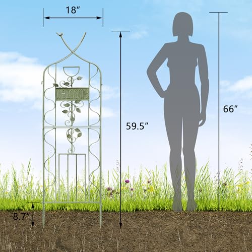 Image of LZRS 2 Pack 59.5 * 18in Rustic Iron Arch Decoration Garden Trellis with Metal Coating - Perfect for Supporting Climbing Plants Outdoor, Roses, Vines, Flowers, and Vegetables, Antique Green