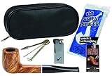  Pfeifenset Saturnia italienische adorini Pfeife, gerade, hell braun, Pfeifenfilter, Pfeifenreiniger. Pfeifen-Tool, Ledertasche, Feuerzeug