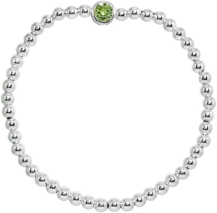 B. BRILLIANT Sterling Silver Polished Beads & Crystal Stretch Stackable Bracelet for Women