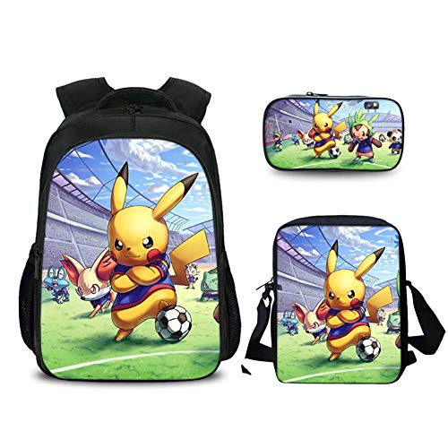 GNZY Mochilas Escolares Pokémon Detective Pikachu con Bolsa de Almuerzo Bolso Lápiz