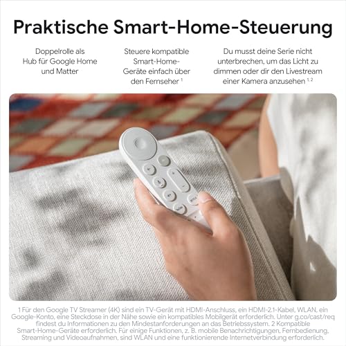 Google TV Streamer 4K – entspannte Unterhaltung durch schnelles Streaming und Fernbedienung mit Sprachsuche – Filme, Serien, Live-Sendungen und Netflix in 4K HDR – 32 GB Speicherplatz – Porcelain
