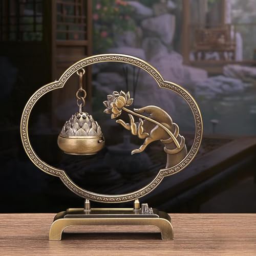 Classic Lotus Hanging Incense Holder Burner with Removable Ash Collector - Brass Dual-Fuel Altar for Meditation Zen, Spiritual Space Essentials, Portable Yoga Studio Decor — view 3