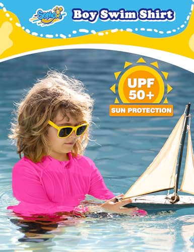 Camiseta infantil Rash Guard com zíper FPS 50+, manga comprida, com zíper, proteção solar, rashguard