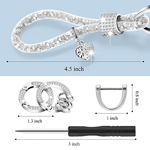 Crystal Car Keychain Bling Keychain Accessories Glitter Keyring Strap With Heart Charm Key Decorations For Women Auto (Silver) #TOP5