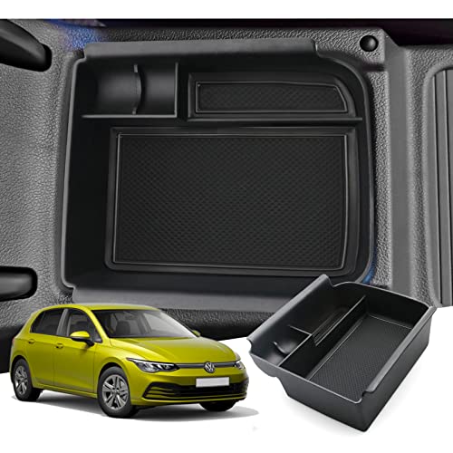 GAFAT Compatible con VW Golf 8 8.5 MK8 2020 2025 2026 Caja de Almacenamiento Consola Central, Golf 8.5 GTI GTE GTD Alltrack R Variant Organizador de Reposabrazos, Golf 8 Accesorios (Negro)