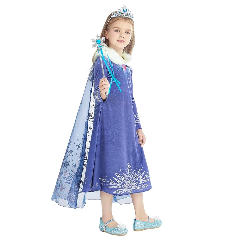 Vestito Principessa Elsa Bambina | Costume Completo Con Corona E Bacchetta | Per Feste E Carnevale - Foto 12