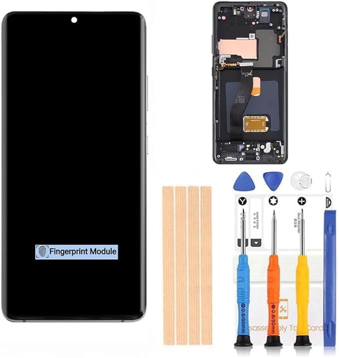 [Black with Frame] Amoled LCD for Samsung Galaxy S21 Ultra 5G G998 Digitizer Screen LCD Display Touch Assembly Replacement SM-G998 A F P R4 T U V W 6.8 inch by Qvouaw