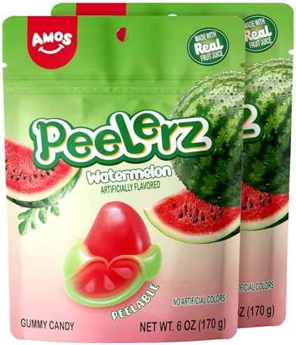 AMOS Peelerz Peelable Watermelon Gummy Candy, Soft Chewy Gummy Snack Made with Real Fruit Juice, Fun Peel & Eat Candy Treat, 2 pack