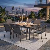 Elountik 7-Piece Patio Dining Set, 6-Seat All-Weather Aluminum Table & Chairs, 59" Rectangle HDPS Tabletop, Textilene Mesh, Grey