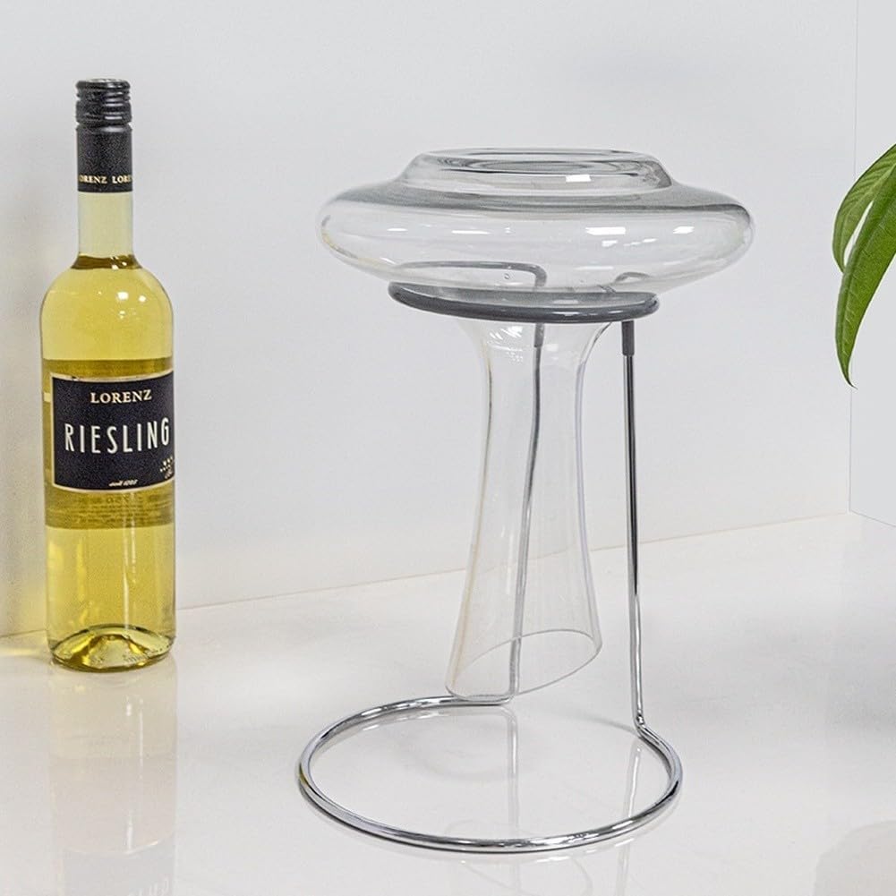 Supporto per decanter per vino in acciaio inossidabile, supporto salvaspazio per aeratore per vino rosso, con spazzole per la pulizia, grigio