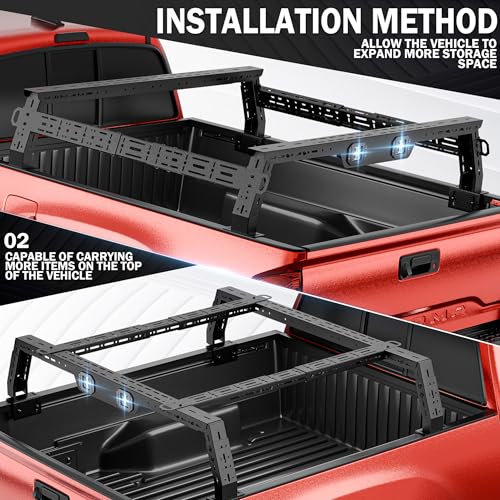 Image of Adjustable 11-13 inch High Bed Racks Truck Cargo Carrier Compatible with Tacoma Ram 1500 Tundra Silverado & Sierra 1500 Gladiator JT Titan Frontier Canyon Ranger