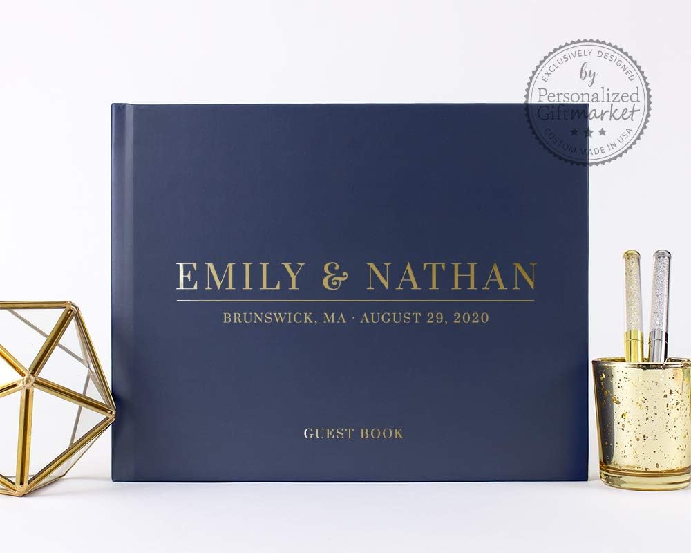 カスタムパーソナライズネイビーウェディングゲストブック、ネーム