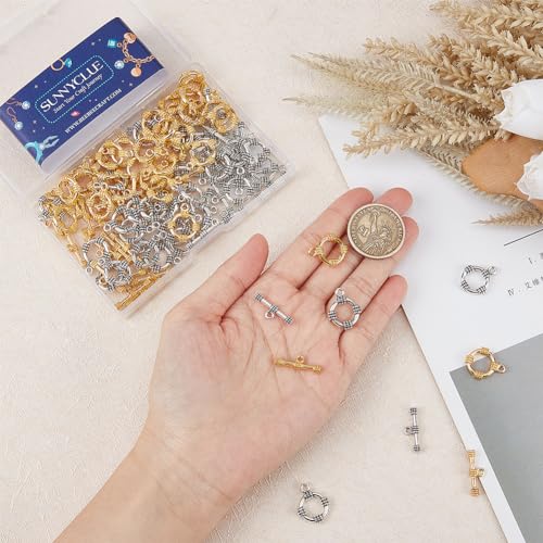 SUNNYCLUE 1 Box 60 Sets Toggle Clasps Gold Silver Toggle Bracelet Clasps Toggle Clasp Sets OT Clasp T Bar Ring Clasps Round Toggle Clasps Findings for Jewellery Making Clasps Bracelets DIY Supplies - Image 3