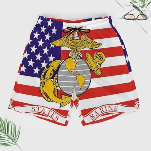 Mens Marine Corps Military Flag Swim Trunks Pockets Beach Board Shorts Drawstring Swimsuit with Mesh Lining2