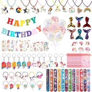95Pcs Anniversaire Licorne Cadeau Deco Anniversaire Licorne Fille,licorne Collier Ballon Sirène Epingle à Cheveux Porte…