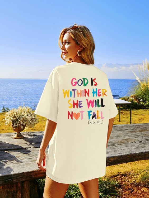 Oversized Christian Shirts for Women God is Within Her T Shirt Casual Christians Inspirational Tee Tops - Image 3
