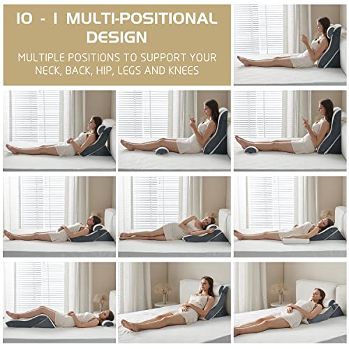 Qirroboni 3Pcs Orthopedic Bed Wedge Pillow Set, Adjustable Pillows For Neck, Back And Leg Pain Relief Comfortable & Post Surgery Foam - Heartburn, Anti Snoring, Acid Reflux & Gerd Sleeping Light Grey #TOP1