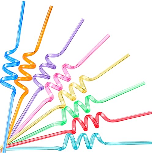 Soledea 8 Pcs Spiral Crazy Silly Straws for Kids &Adults,Reusable Plastic Loop Curly Drinking Straws for Valentines Day Gift Christmas Birthday Wedding