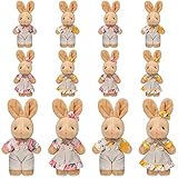 Skylety 12 Pcs Mini Bunny Plush Stuffed Animal Small Couple Easter Rabbit Plushie Burlap Floral Baby Shower Decoration Cute Soft Bunny for Birthday Party Favor, 4 Inch(Vivid Style)