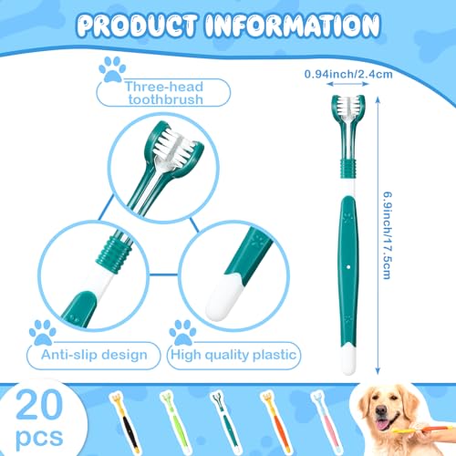 Vesici 20 Pcs 7 Inch Dog Toothbrush 3 Sided Pet Teeth Cleaning Brush Dental Care Suitable for Dog Most Pets Cat Puppy Kitten Different Teeth and Mouth Shapes Cleaning - Image 3