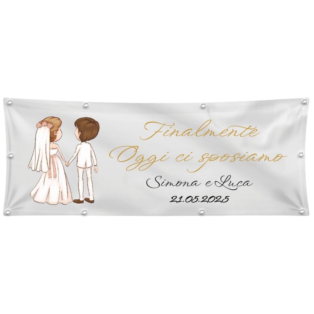 M-Italy STRISCIONE FONDALE MATRIMONIO - OGGI CI SPOSIAMO - STRISCIONE PERSONALIZZATO IN CARTA O IN BANNER PVC ANCHE DA ESTERNO GARANZIA 5 ANNI (Banner, 200x200 cm)