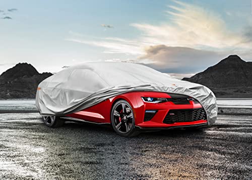 Image of Kayme 6 Layers Car Cover Custom Fit for Chevrolet Chevy Camaro (2010-2025) Waterproof All Weather for Automobiles, Outdoor Full Cover Rain Sun UV Protection.Sliver