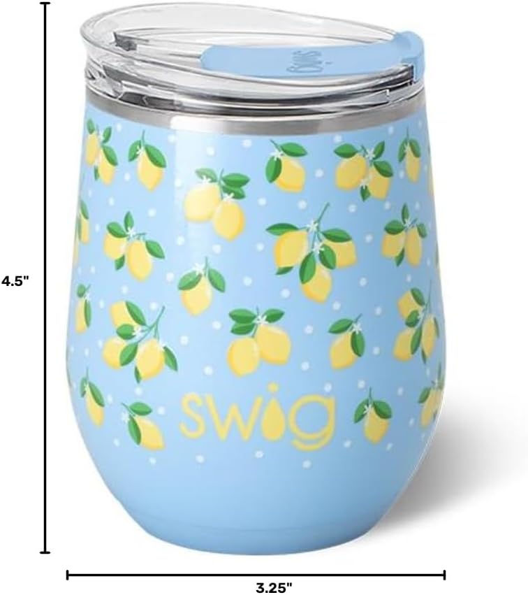 Swig Life 12oz Wine Tumbler with Lid, Stainless Steel, Dishwasher Safe, Portable, Triple Insulated Wine Tumbler (Lemon Meringue)
