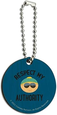 South Park Cartman Respect My Authority Wood Wooden Round Keychain Key Chain Ring