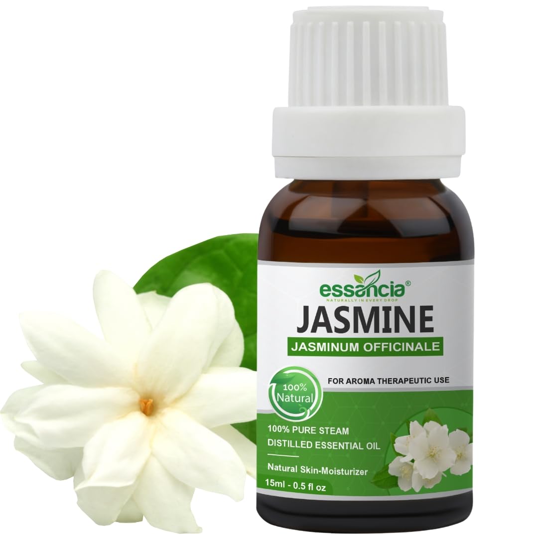 Essancia Jasmine Essential Oil for Relaxation & Skin Care - 100% Pure, Natural, Undiluted Therapeutic Grade (15ml)