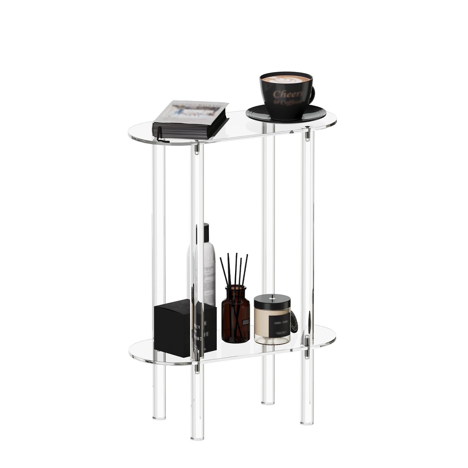 HMYHUM Acrylic Narrow Side Table for Small Spaces, 7" Wide Skinny Nightstand/Bedside Table for Bedroom, Slim Small End Table, 2 Tier, 15.7" L x 21.8" H, Clear