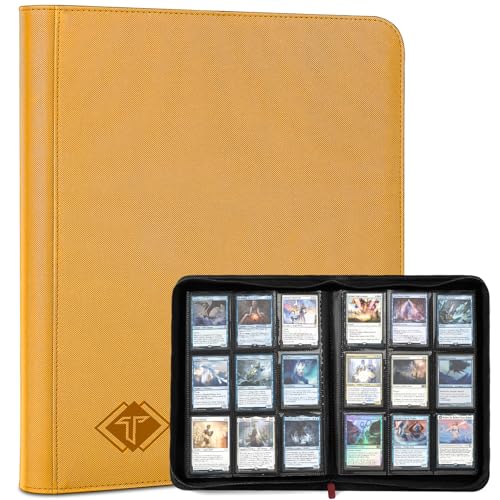 Kartenbinder mit 9 Fächern, PU-Karten-Ablums, Sammelkartenhalter, seitliche Einschubtaschen, Sportschwarz (Gelb, 432 Taschen)