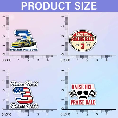Image of SODAVA [4Pcs, 3 inchx3 inch] Raise Hell Praise Dale Stickers, Dale Racer Car Sticker, Number 3 Racing Waterproof Vinyl Decal, Gifts for Hard Hat, Car, Laptop, Helmet, Notebook, Cooler