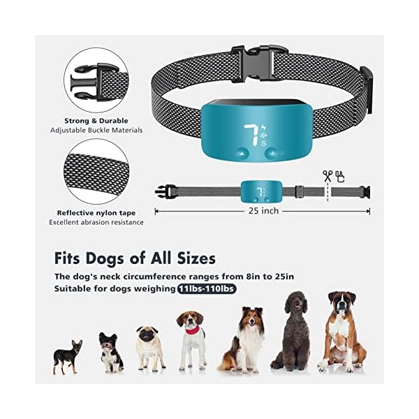 NBJU Bark Collar for Dogs,Rechargeable Anti Barking Training Collar with 7 Adjustable Sensitivity and Intensity Beep Vibration for Small Medium Large Dogs (Teal Blue) NBJU Bark Collar for Dogs,Rechargeable Anti Barking Training Collar with 7 Adjustable Sensitivity and Intensity Beep Vibration for Small Medium Large Dogs (Teal Blue)