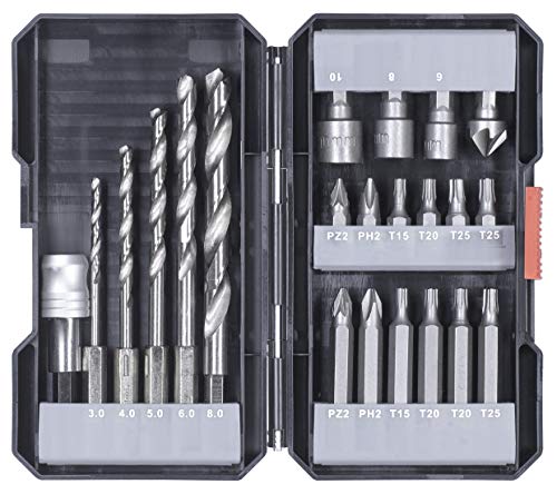 kwb 22-teilige Bit und Bohrer-Box m. Sechkant-Schaft, 5 x HSS Metallbohrer und Bits PH, PZ u. TX im Set inkl. Senker, Bit-Halter u. Steckschlüssel-Bits