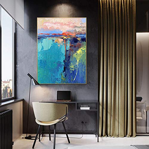 Tableau grande taille bleu Klein abstrait vertical pour couloir et entrée chic - 2