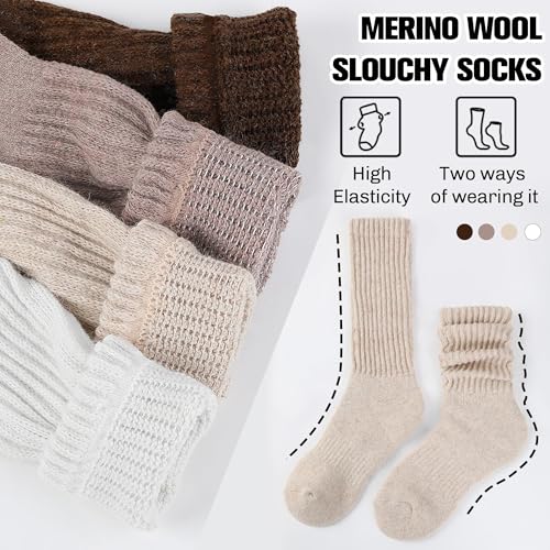 EBMORE Merino Wool Slouch Boot Socks Thermal Warm Winter Thick Scrunch Cozy Crew Socks for Women 4 Pairs3