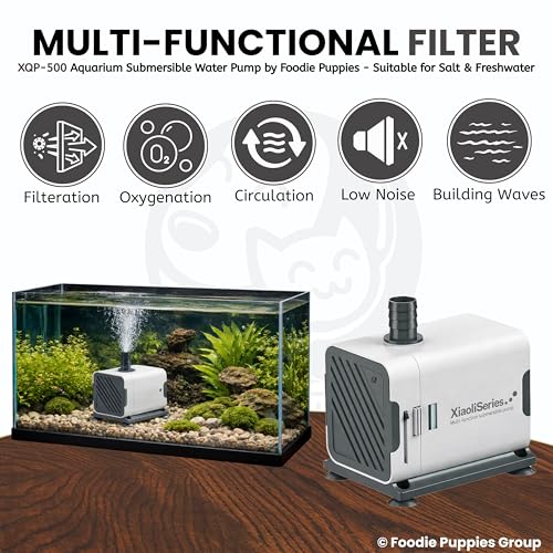 Image of Foodie Puppies Aquarium Water Pump - XQP-500 | 6W Power | 500L /H Flow Rate | 0.9m Max Lift | Ultra Silent Submersible Pump for Fish Tank, Pond, Aquarium, Hydroponics and Water Fountains