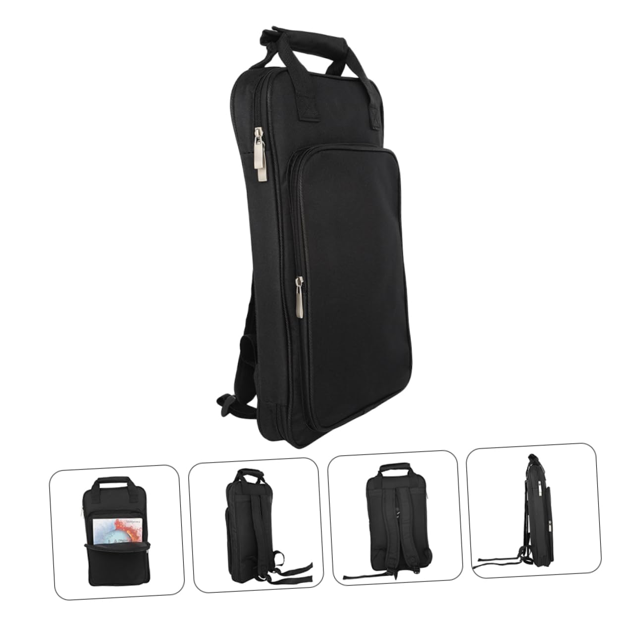 Mochila para Baquetas de Tela Oxford Negra, Bolsa Multifuncional Bolsillo Frontal, Diseño Acolchado y Resistente al Agua para Almacenamiento de Instrumentos