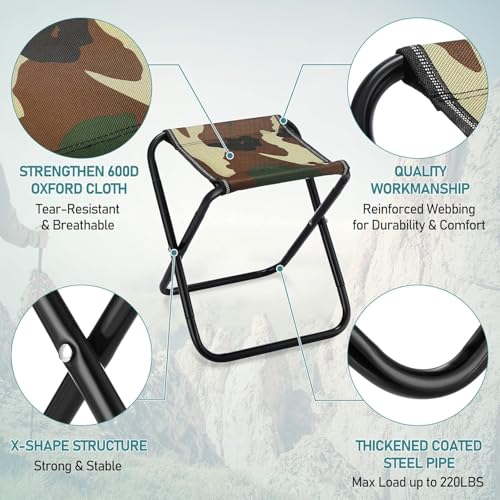Image of Css Army Heavy Duty Folding Camping Stool, Outdoor Lightweight Small Chair for Camping, Fishing, Picnic, Travel and Hiking Camping BBQ Beach - 17.5 inch Height, Army Green -1 PC