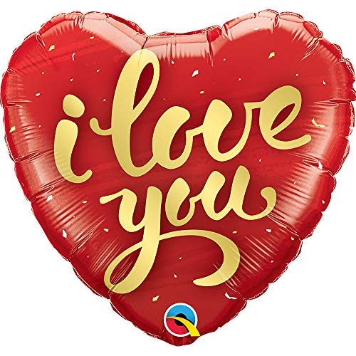 Qualatex 78540 I Love You Gold Script Foil Mylar Party Balloon, 18", Multicolor, Pack of 1