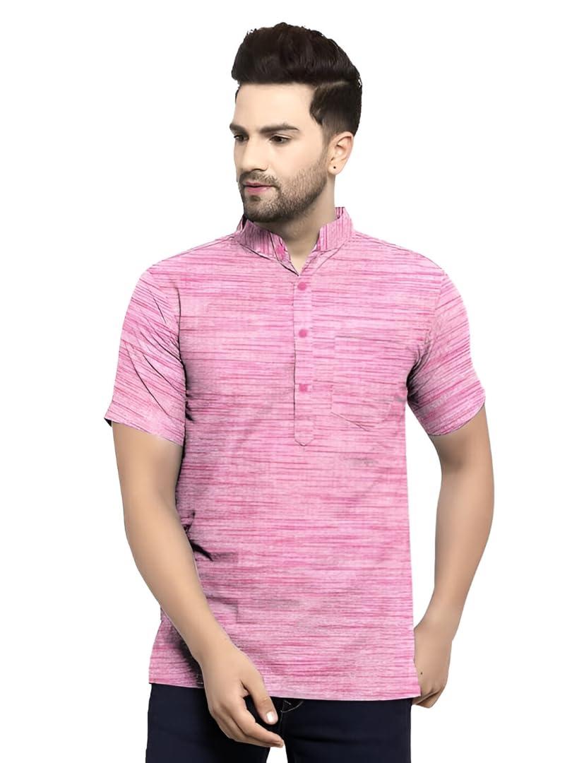 Khadie Cotton Blend Solid Casual Regular Fit Mandarin/Chinese Collor Short Kurta for Men-image-47
