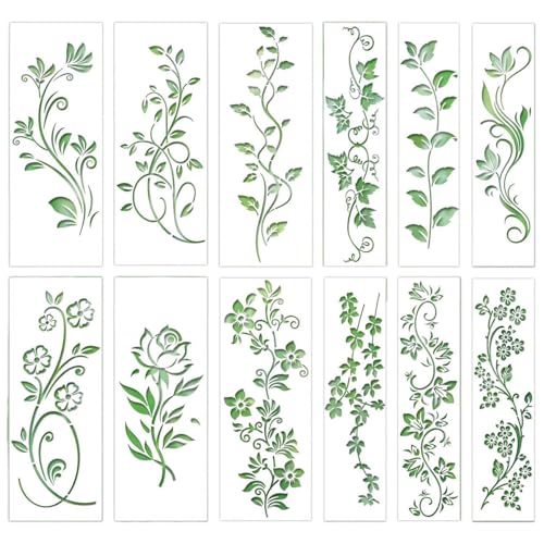 Auriselle 12 pezzi rosa vite stencil pittura, riutilizzabile disegno lavabile set progetti artigianato scrapbooking pavimento in legno piastrelle parete tessile design mobili tipografia accessori