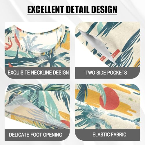 ALAZA Ship Sun Palm Tree Flamingo Pajamas Short Sleeve 2 Piece Sleepwear Top and Bottom Pajama Set Unisex4