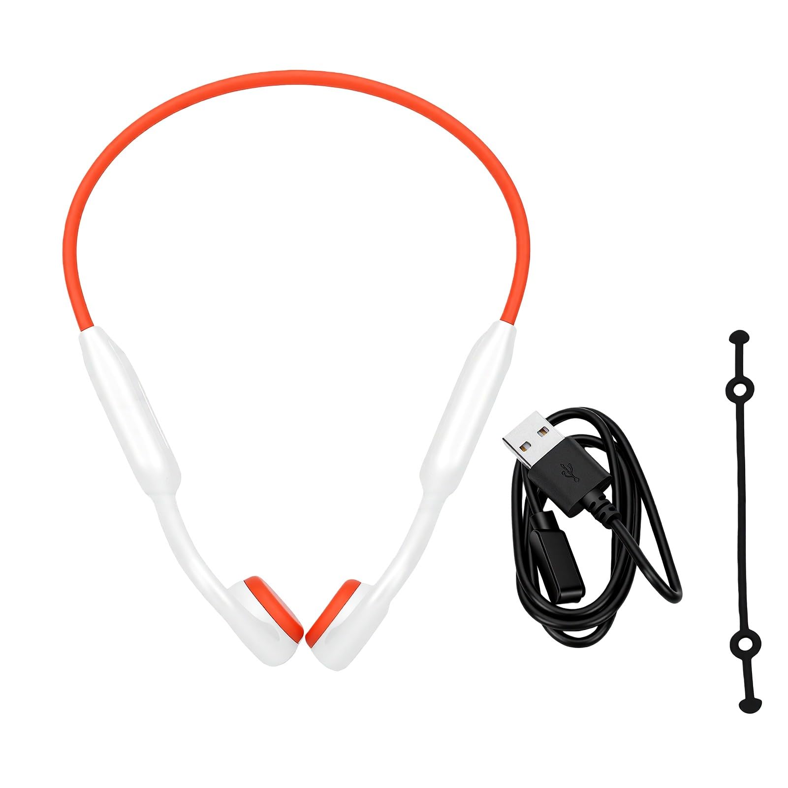 Cuffie a Conduzione Ossea per Nuoto, Auricolari Sportivi a Orecchio Aperto IPX8 con Lettore MP3 da 32 GB, per Piscina, Corsa, Palestra e Sport Acquatici (Bianco Arancio)