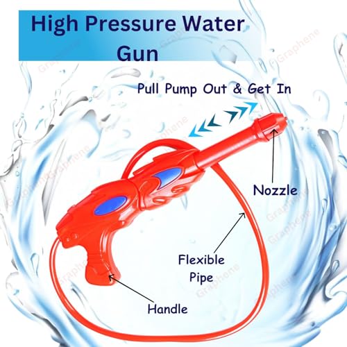 Image of GRAPHENE 3.4L Holi Pichkari Water Gun with 100 Balloons High Pressure Backpack Red Water Tank Pichkari Powerful Water Spray Pistol Gun for Kids Boys & Girls Summer Pool Party Water Pistol