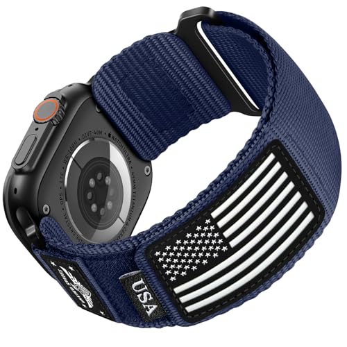 SNBLK Rugged Nylon Sport Bands Compatible with Apple Watch Band 44mm Men 49mm 46mm 44mm 42mm, Soft Woven Stars- Stripes Flag Strap for iWatch Bands Ultra 2/Ultra Series 10 9 8 7 6 5 4 3 2 1