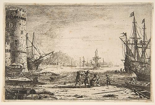 Pinturas famosas para salón, cuadro en lienzo Puerto con gran torre de Claude Lorrain 60x90cm