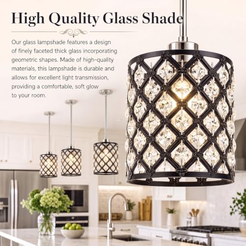 Image of Teenyyou 2 Pcs Crystal Lamp Shade E26 /E27 Base 1.65 inch Top x 5 inch Dia. x 5.6 inch H | Elegant Ceiling Light Cover, Modern Chandelier Lampshade Replacement for Bathroom Bedroom Living Room Hallway Wall Sconce