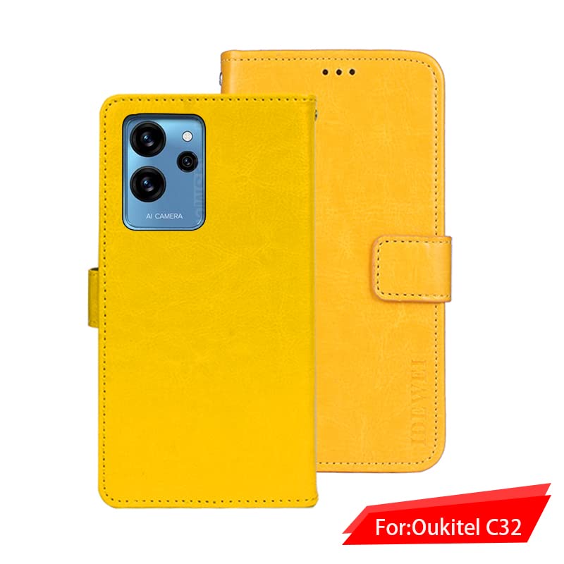 BellaCase Custodia a Portafoglio in Pelle Premium Oukitel C32 [Slot per schede] [Cavalletto] [Fibbia Magnetica] Cover Oukitel C32 Smartphone (Giallo